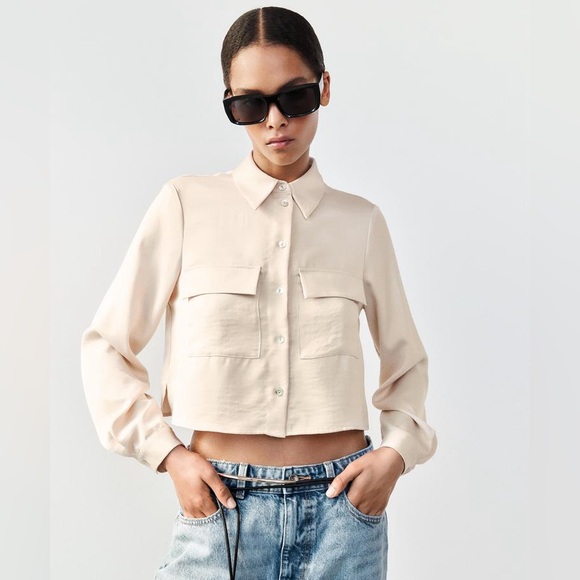 Zara Tops - Zara Satin Effect Cropped Shirt